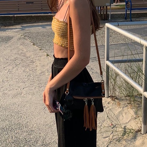 Yellow Gingham Brandy Melville Crop Top with Black Straps - Picture 1 of 7